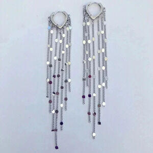 Beautiful 925 Silver Plated Chain Tassel Drop Earrings NWT